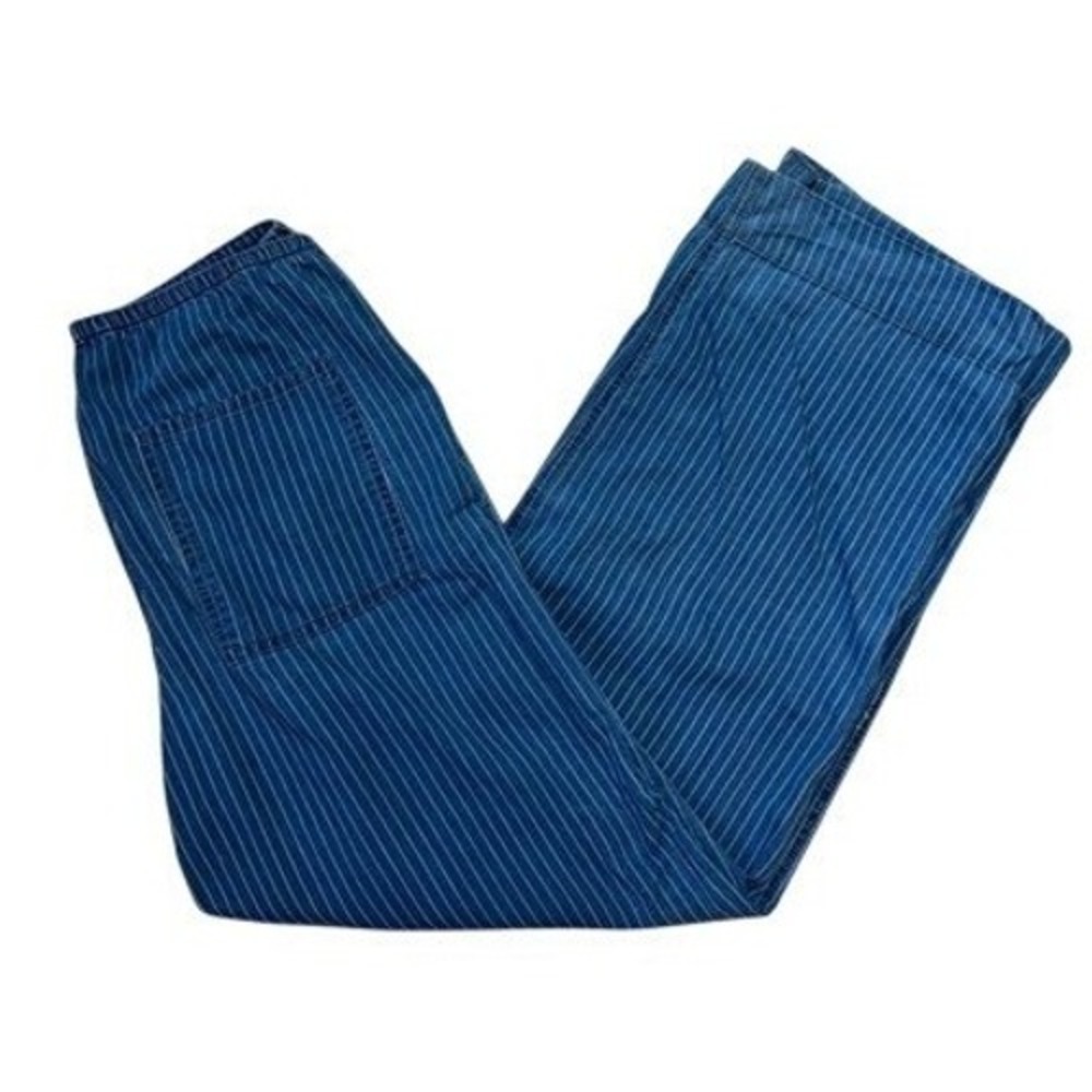BDG Navy Blue Pinstripe Wide-Leg Trousers small Jean denim pockets adjustable